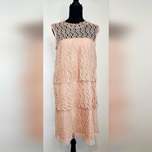 Molly Bracken Lace Dress Blush Pink Tiered Crochet Overlay Sleeveless NWT Medium